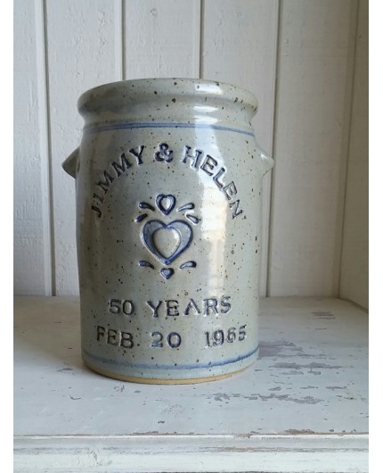 Anniversary Crock w/ 2nd Line - Personalized Wedding Anniversary Gift -Handmade Stoneware Pottery